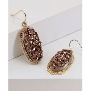 Sparkly Brown druzy oval drop earrings
